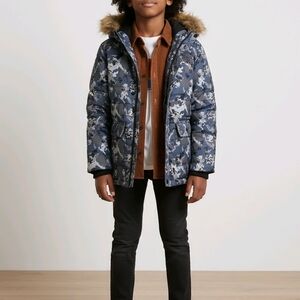 Perry Ellis Blue Camouflage Jacket with Fur Hood